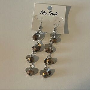 My Style, Woman’s Brown & Silver Fashion Jewelry Dangle Earrings